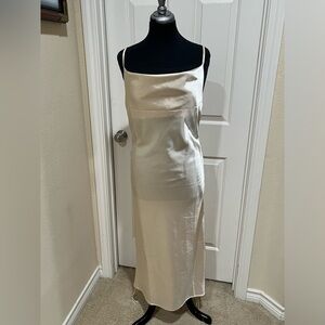 EVNL Chic Cream Satin VINTAGE Slip Dress, ADJUSTABLE SIDE RUCHING. SIZE M